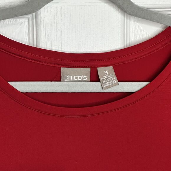 Chicos Size 3 Pullover Red Round Neck Knit 3/4 Sleeve Travel Friendly Large - Picture 2 of 7